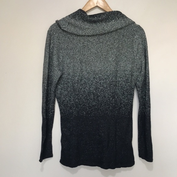 LAURA black silver metallic shimmery cowl neck long sleeve dressy shirt Small - Picture 5 of 10